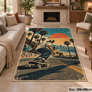 Palm Tree Skateboarding Area Rug with Sunset — fireplace setting
