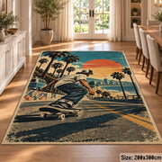 Palm Tree Skateboarding Area Rug with Sunset — dining room setting