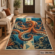 Octopus Ocean Collage Area Rug with Ship and Diving Helmet — entryway setting