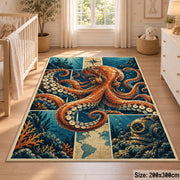 Octopus Ocean Collage Area Rug with Ship and Diving Helmet — nursery setting