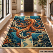 Octopus Ocean Collage Area Rug with Ship and Diving Helmet — hallway setting