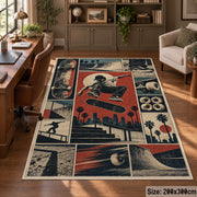 Red Skateboarding Collage Area Rug with Urban Skater — home office setting