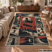 Red Skateboarding Collage Area Rug with Urban Skater — sofa seating area