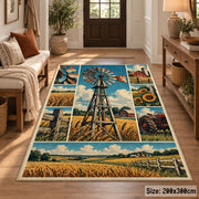Windmill Farm Collage Area Rug with Golden Fields and Sunflowers — entryway setting