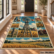 Windmill Farm Collage Area Rug with Golden Fields and Sunflowers — hallway setting