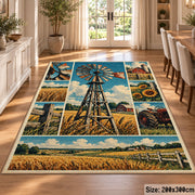 Windmill Farm Collage Area Rug with Golden Fields and Sunflowers — dining room setting