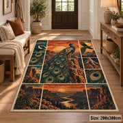Peacock Desert Collage Area Rug with Sunset Canyons and Feather Details — entryway setting