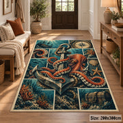 Octopus Anchor Collage Area Rug with Nautical Compass and Treasure — entryway setting