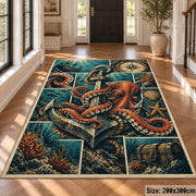 Octopus Anchor Collage Area Rug with Nautical Compass and Treasure — hallway setting