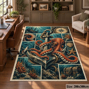 Octopus Anchor Collage Area Rug with Nautical Compass and Treasure — home office setting