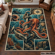Octopus Anchor Collage Area Rug with Nautical Compass and Treasure — living room setting