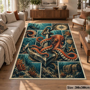 Octopus Anchor Collage Area Rug with Nautical Compass and Treasure — sofa seating area