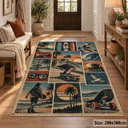 Coastal Skateboarding Collage Area Rug in Teal and Sand — entryway setting