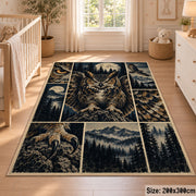 Owl Forest Collage Area Rug with Mountain and Feather Details — nursery setting