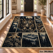Owl Forest Collage Area Rug with Mountain and Feather Details — hallway setting