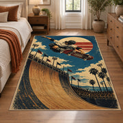 Halfpipe Skateboarding Area Rug with Sunset — bedroom setting