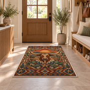 Longhorn Sunset Floral Rug shown in an entryway near a wooden door