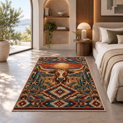 Longhorn Desert Diamond Rug shown in a bedroom by a garden window