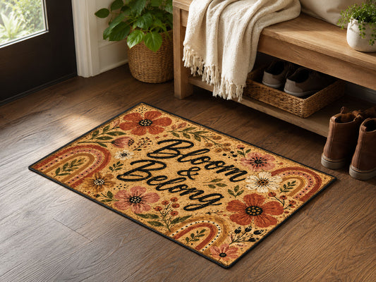 Suupia Bloom and Belong Floral doormat, styled product view 2