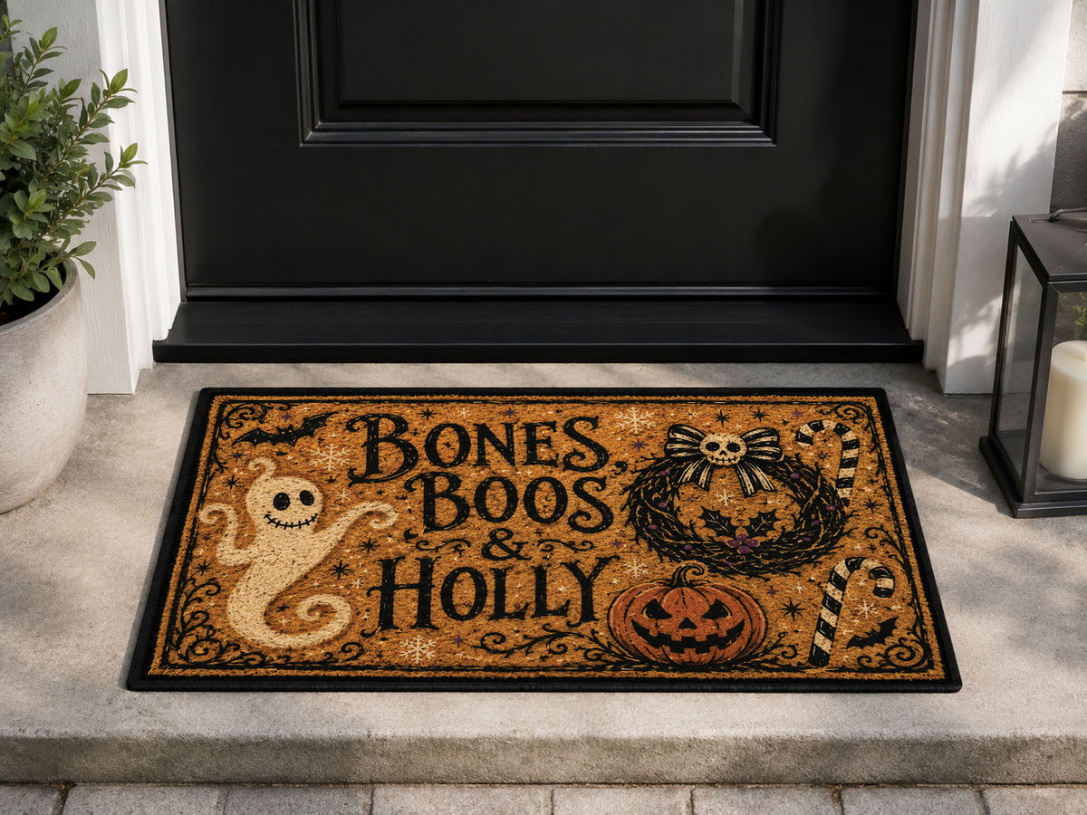 Suupia Bones Boos and Holly Doormat, styled view 1