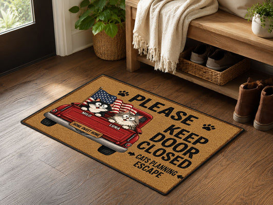 Suupia Please Keep Door Closed Cat Doormat, styled view 2