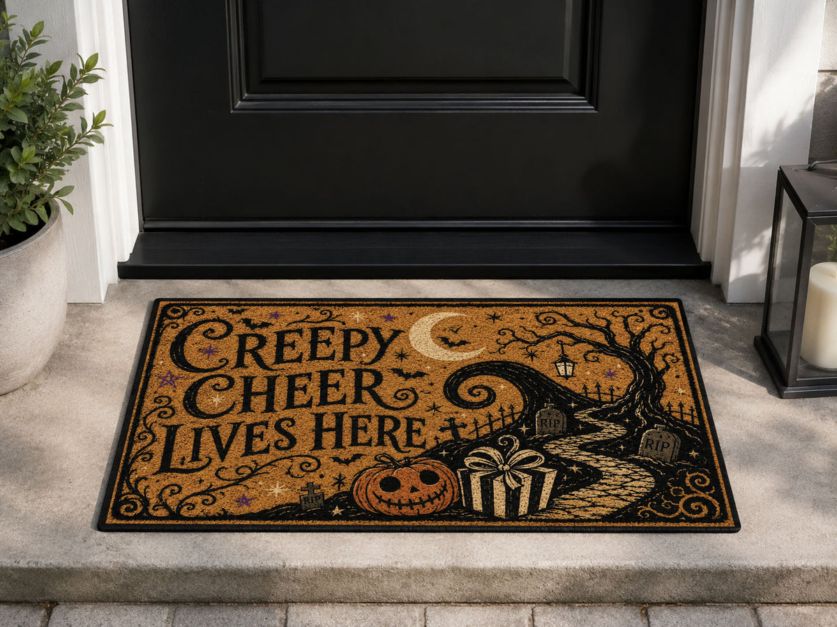 Suupia Creepy Cheer Lives Here doormat, styled product view 1