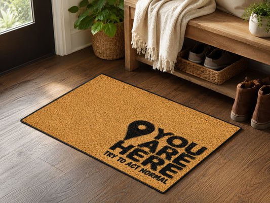 Suupia You Are Here Try to Act Normal doormat, styled product view 2