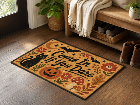 Suupia Come In If You Dare doormat, styled product view 2