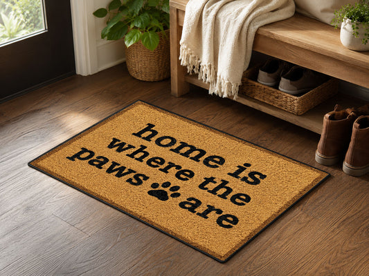 Suupia Home Is Where the Paws Are doormat, styled product view 2