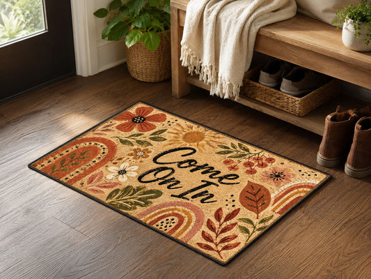 Suupia Come On In Floral Rainbow doormat, styled product view 2