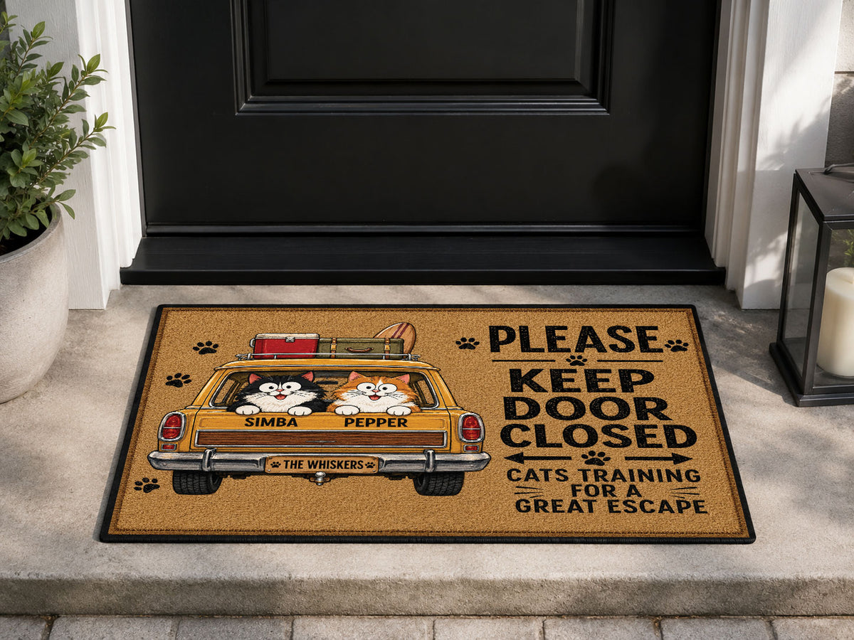 Suupia Keep Door Closed Cat Escape doormat, styled product view 1