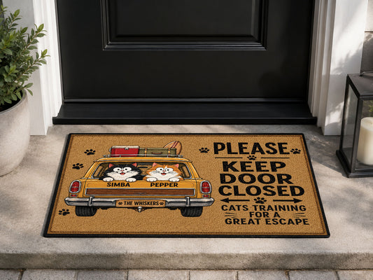 Suupia Keep Door Closed Cat Escape doormat, styled product view 1