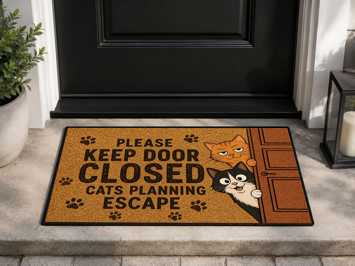 Suupia Keep Door Closed Cats Planning Escape doormat, styled product view 1