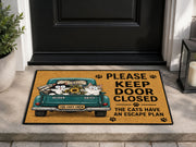 Suupia Keep Door Closed Cats Have an Escape Plan doormat, styled product view 1
