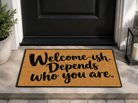 Suupia Welcome Ish Depends Who You Are Doormat, styled view 1