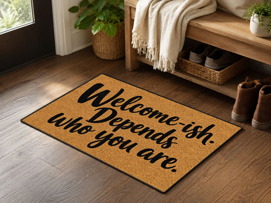 Suupia Welcome Ish Depends Who You Are Doormat, styled view 2