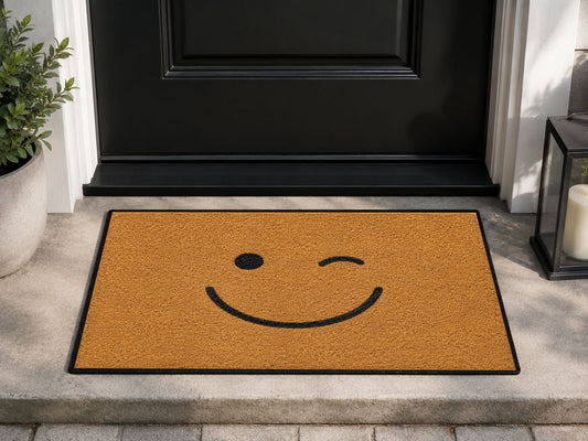 Suupia Winking Smiley Face Doormat, styled view 1